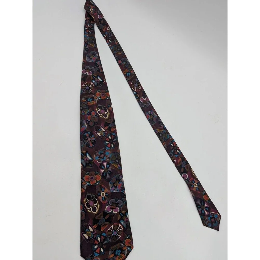 Perry Ellis 100% Italian Silk Necktie Made in USA Vintage Multicolor Floral